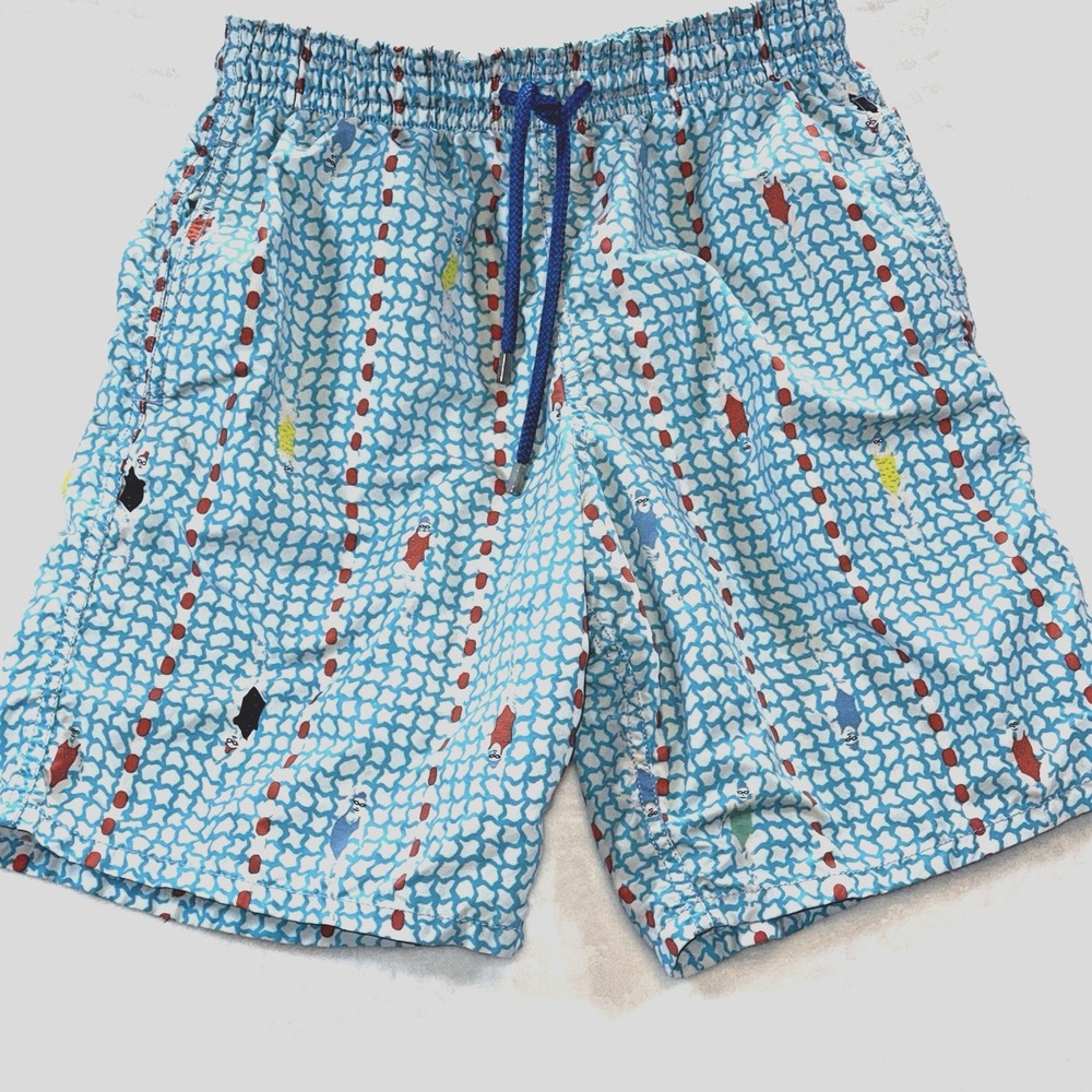 Vilebrequin Mens M Patterned All Over Lined Swim Trunks Shorts  8" Inseam